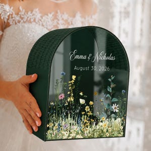 Personalized Dark Green Wedding Card Box • Modern Minimalist Decor