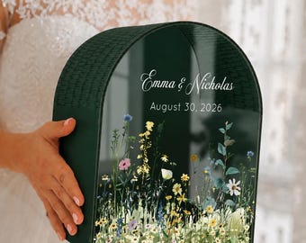 Personalized Dark Green Wedding Card Box • Modern Minimalist Decor