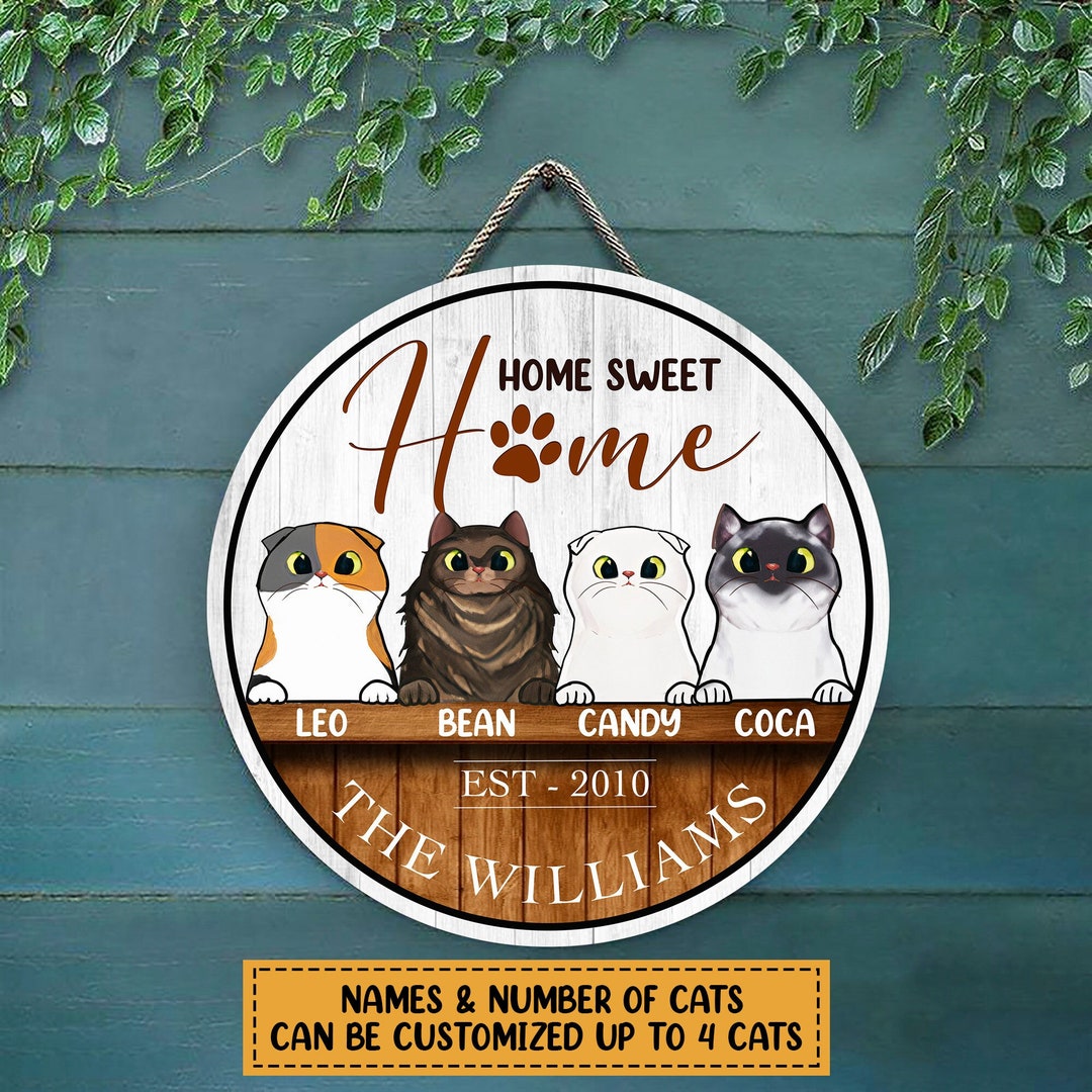 Home Sweet Home Customized Cat Wood Sign Custom Cat Wooden Sign ...