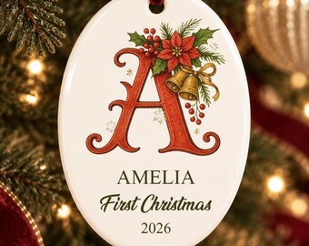 Personalized Initial First Christmas Ornament, Baby Name Keepsake 2026