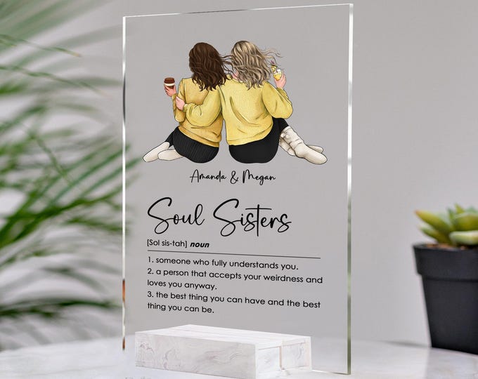 Personalized Best Friend Gift • For Soul Sisters • Besties Frame Print • Custom Friendship Portrait Plaque • Birthday Gifts For Best Friends