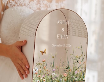 Arched Wedding Card Box Personalized Mailbox with Wildflower Design