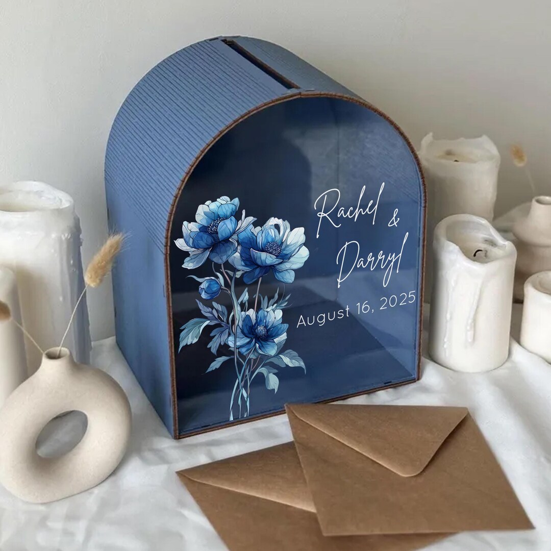 Personalized Wedding Card Box With Names & Date • Floral Arched Glass ...