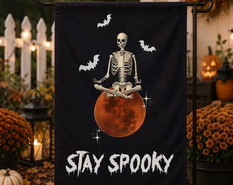 Personalized Halloween Garden Flag, Skeleton Moon Yard Decor
