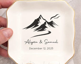 Personalized Ceramic Ring Dish, Unique Anniversary Gifts for Her, Adventure Wedding Keepsake, Engagement Gift, Ring Dish