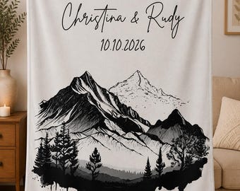 Personalized Mountain Blanket, Custom Adventure Couple Gift