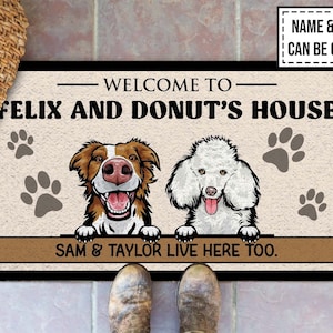 Welcome To Our Home Custom Dog And Cat Doormat Personalized Pet Doormat Cute Custom Dog Doormat Funny Rug For Dog Lovers For Cat Lovers