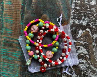 Lilo and Scrump Inspired Elastic Bracelet Stack; Set of 4