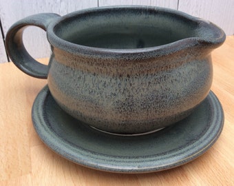 Handmade Pottery Gravy Boat and Drip Plate--Slate--2-piece Hand thrown Ceramic Gravy Boat--stoneware gravy dish and plate--serving piece