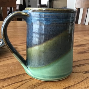 Handmade Pottery Large Coffee Mug--Hand thrown Stoneware Mug--Ceramic Mug--Large 14+ ounce--Coffee mug--Tea mug--Fern Green/Twilight Blue