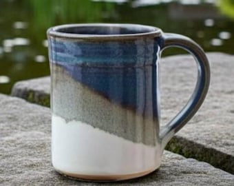 Handmade Pottery Mug--Ivory and Twilight--Ceramic 14 oz Mug--Stoneware Coffee/Tea Cup