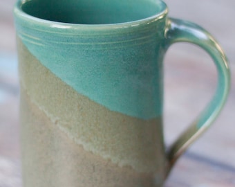 Large Handmade Pottery Mug-- Slate and Aqua-- 14 oz Hand thrown stoneware mug-tea/coffee mug--handmade ceramic mug--