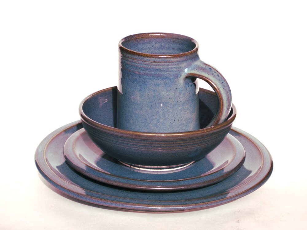 Blue Stoneware Dinnerware Plate Sets 4 piece ceramic Etsy