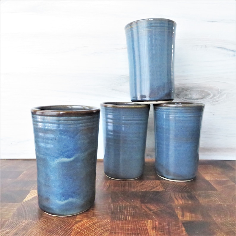 Large Handmade Stoneware pottery tumbler cups Ceramic Tumbler Cup Set of 4 Twilight Blue Ceramic Tumbler Drink Set