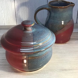 Creamer and Sugar Set - Ceramic Pottery Sugar Creamer - Handmade Pottery Cream pitcher and lidded sugar bowl-Choose Your Glaze--Gift Idea