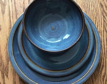 Handmade Stoneware Dinnerware--Choose Your Glaze-single 3-Piece Pottery Place Setting