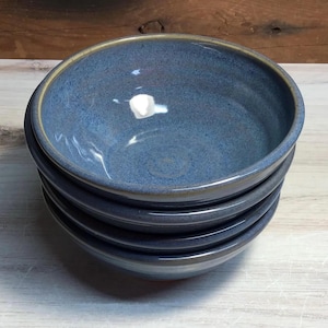 4 Handmade Pottery Soup/Salad Bowls--Twilight Blue--Hand Thrown Stoneware
