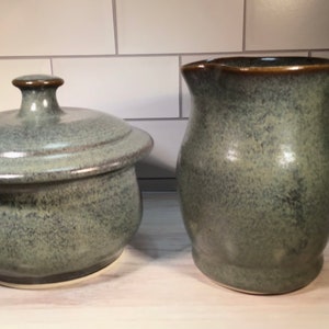 Choose Your Glaze--Pottery Creamer and Sugar Set--Hand thrown Ceramic Sugar Creamer--Handmade stoneware cream pitcher and lidded sugar bowl