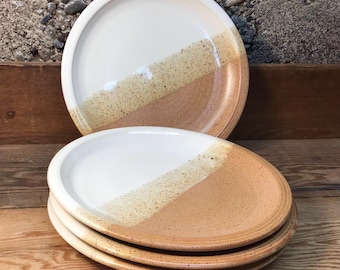 Handmade Stoneware Dinner Plates--Ivory Nutmeg Glaze--Set of 4 Handmade Pottery 10" Plates--Ceramic Dinnerware