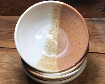Set of 4 Handmade Ceramic Soup Bowls--Ivory/Nutmeg--Handcrafted Stoneware, 2-cup Pottery Bowls