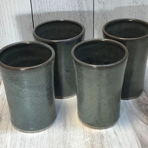 Set of 4 Ceramic Tumbler Cups--Slate Glaze--Four Handmade Pottery Tumblers--16-ounce stoneware cup set--