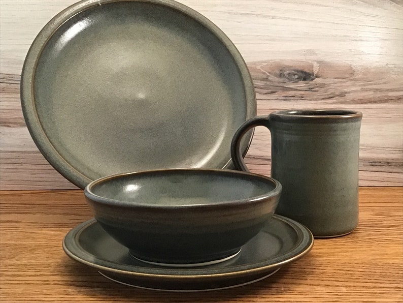 Single 4-piece place dinnerware settingSlate Glazehandmade pottery dinnerware-dinner plate, salad plate, soup bowl, mug-Ceramic dishware image 3