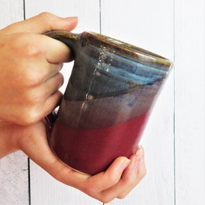 Handmade Pottery Large Mug--hand thrown ceramic mug--Raspberry/Twilight--Large 14-ounce coffee or tea mug--hot or cold beverages