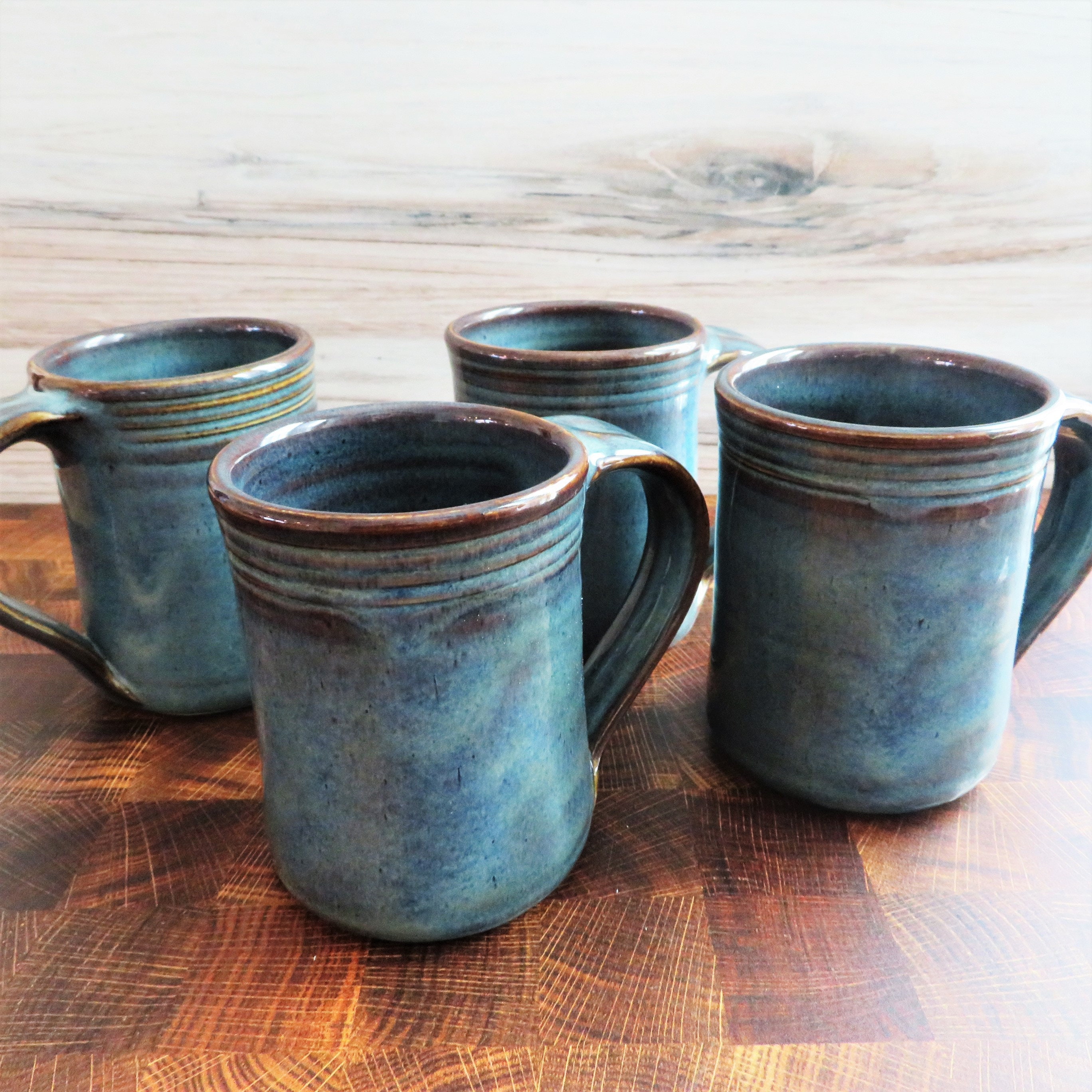 Blue Ceramic Mugs Set of 2 Twilight Blue14oz coffee mugsHand