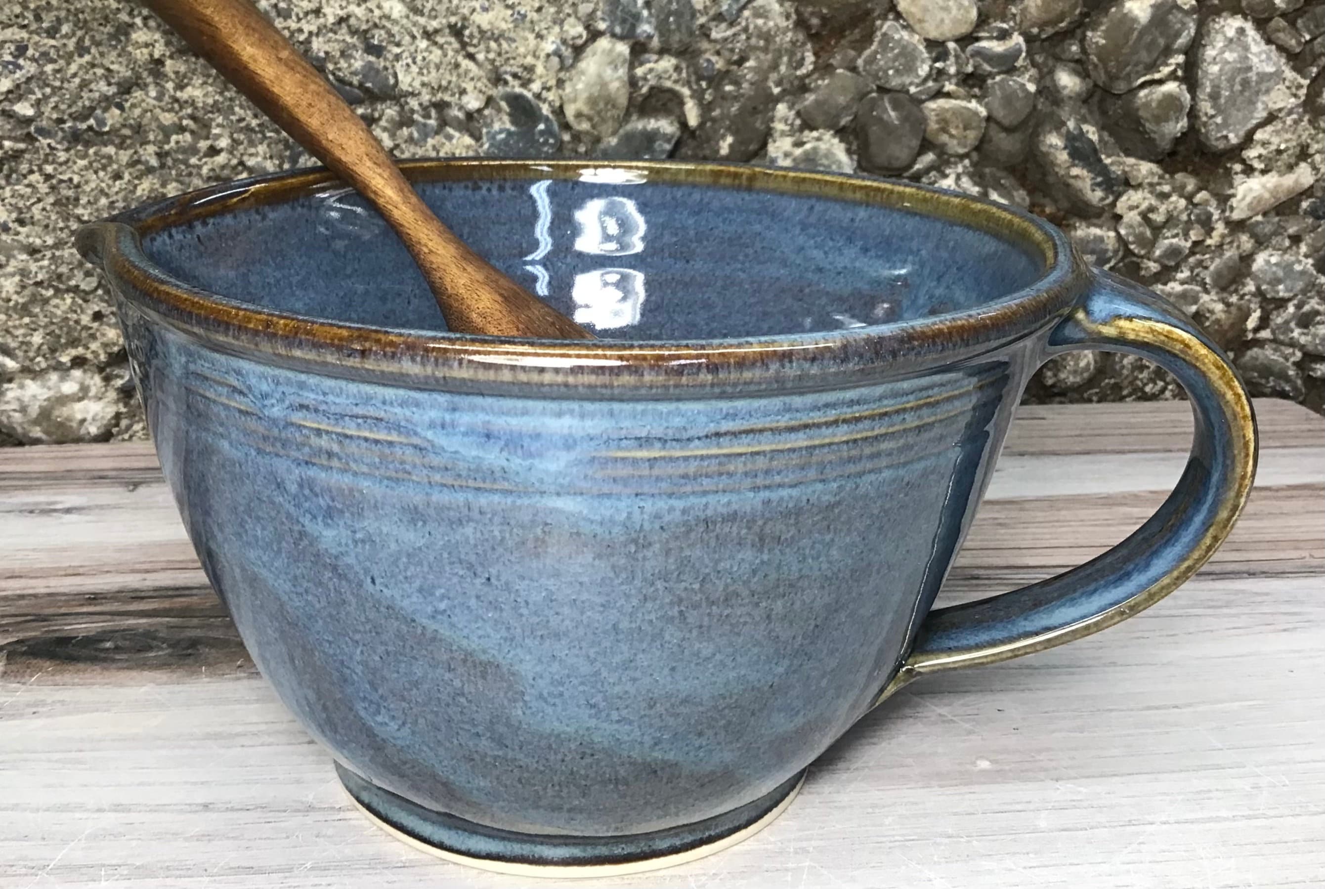 Handled Mixing Bowl--Twilight-handmade pottery mixing bowl with handle and spout-ceramic batter bowl with handle-6-cup stoneware mixing bowl
