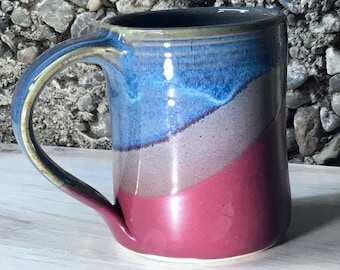 Large handmade pottery mug--Raspberry/Twilight--ceramic mug--Large 14-ounce stoneware coffee or tea mug-hot or cold beverages--