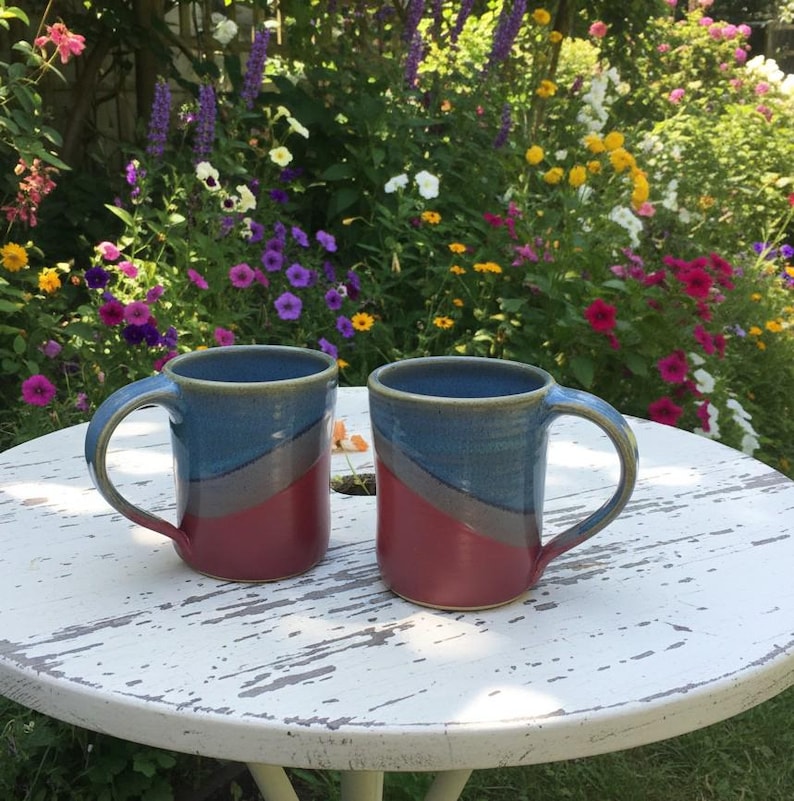Handmade Pottery Coffee Mug- Raspberry Twilight Glaze-14 Oz Stoneware ...