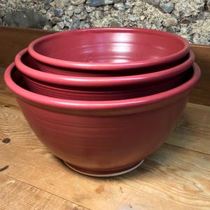 3-piece Nesting Bowl Set--Raspberry kitchen bowls--Set of 3 ceramic handmade pottery mixing bowls--ceramic serving and mixing bowls
