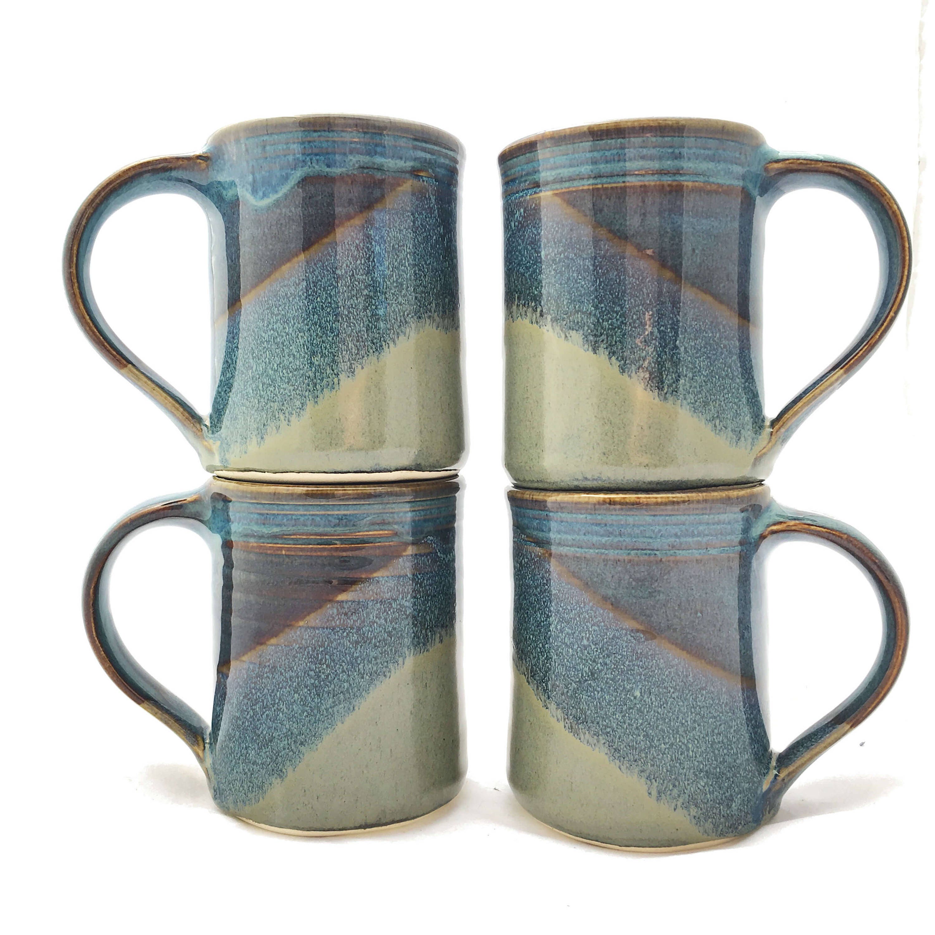 Set of 4 Ceramic Mugs Blue Grey Twilight / Slate Ceramic Etsy