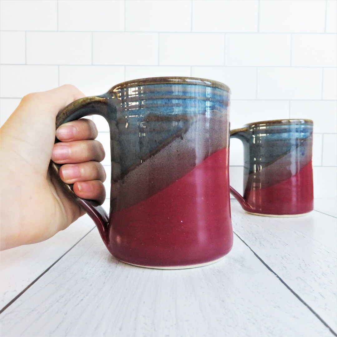 Set of 2 Handmade Pottery Mugs-raspberry Twilight--ceramic 14-ounce ...