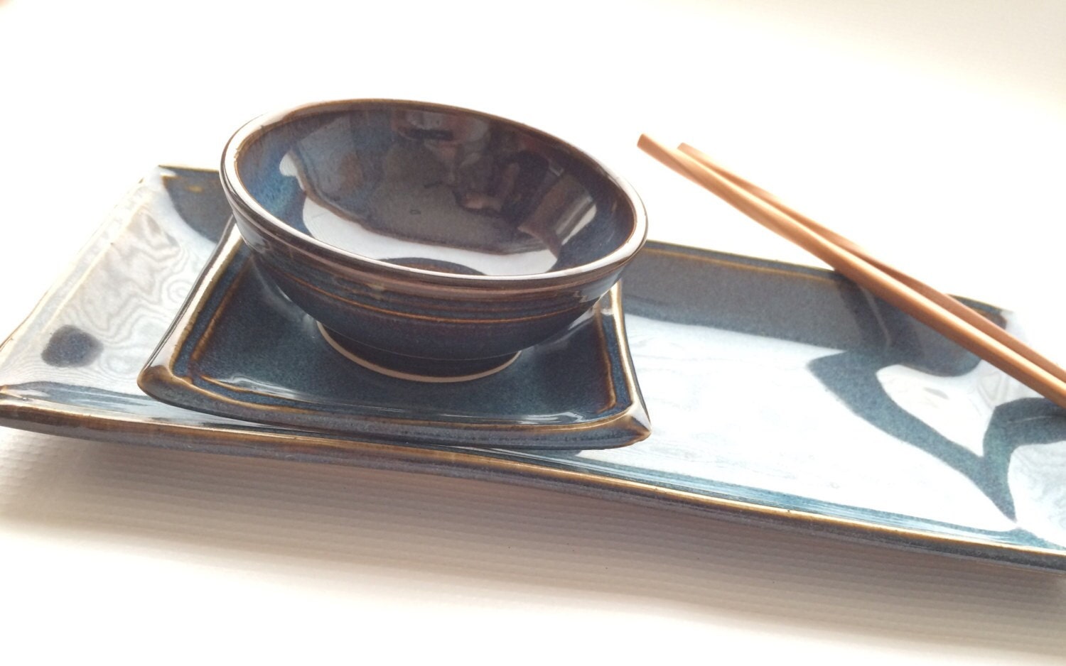 Handmade Pottery Sushi Serving Set twilight-ceramic 3-piece Sushi  Setrectangle Tray, Square Dish, and Dipping Bowlperfect Sushi Set - Etsy