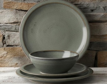 Handmade Stoneware Dinnerware Set for Four--Slate Glaze--3-piece place settings