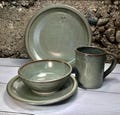 Handmade Pottery 4-piece place setting--Slate--Ceramic dinnerware--Pottery place setting