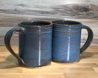 Set of 2 Ceramic Handmade Pottery Mugs --Twilight Blue-- Hand thrown pottery coffee mugs--ceramic large 14-ounce mugs--hot or cold beverages