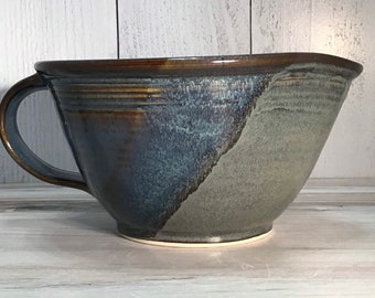 Handled Mixing Bowl--Slate Twilight--handmade ceramic stoneware mixing bowl—mixing bowl with handle and spout-pottery batter bowl--