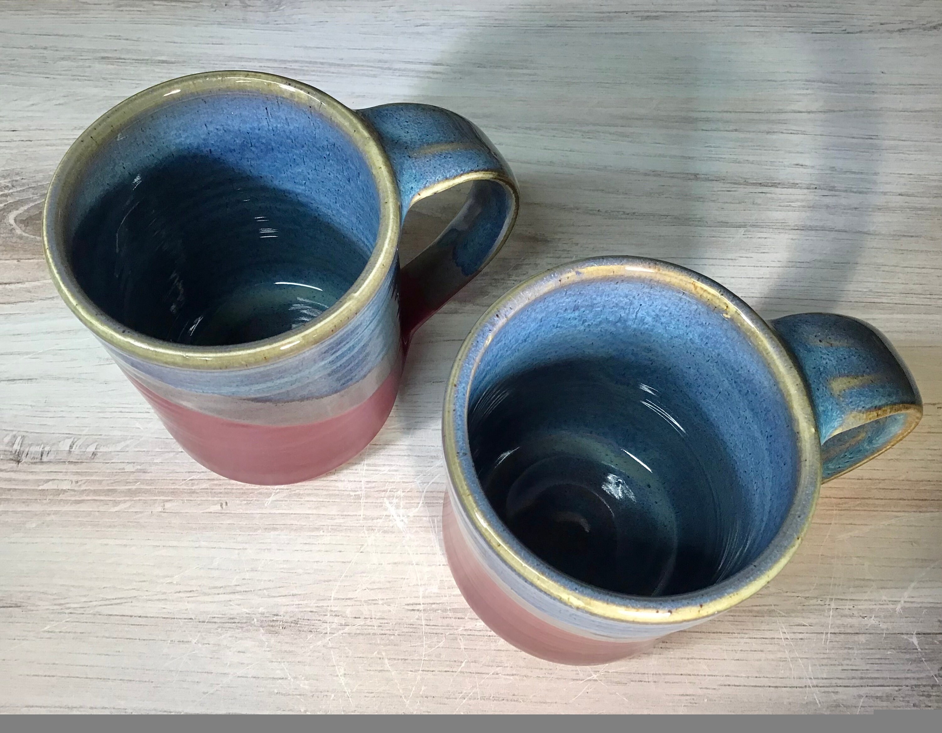 Set of 2 Handmade Stoneware Mugs--raspberry/twilight--handcrafted ...