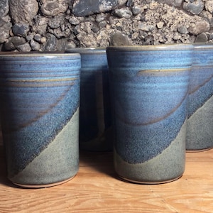 Handmade Pottery Tumblers-Set of 4--Slate/Twilight--Stoneware 16 oz--Ceramic Cups