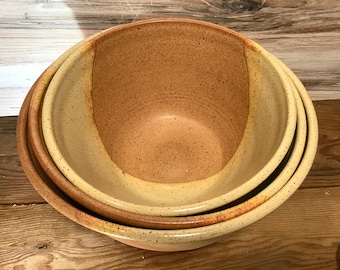 Set of 3 Nesting Bowls-Handmade Ceramic Mixing Set--Sahara Nutmeg-hand thrown pottery bowl set--3 bowl serving and mixing set--kitchen bowls