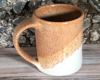 New Glaze Color! Large Handmade Ceramic Mug--Ivory/Nutmeg Hand thrown 14-ounce Stoneware Pottery Mug --Handmade Pottery--Hot or cold drinks