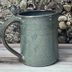 Large Handmade Pottery Mug--Slate Glaze--Handcrafted Ceramic 14+-ounce mug--Hand thrown Stoneware coffee/tea mug--