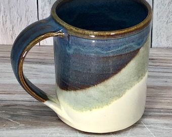 New glaze color! Large Handmade Ceramic Mug--Ivory and Twilight--Pottery 14-ounce Stoneware Mug --hot or cold beverages--READY TO SHIP