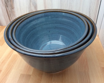 3-piece Nesting Bowl Set--Set of 3 handmade pottery bowls--Twilight--ceramic mixing bowls--hand thrown stoneware mixing or serving bowls