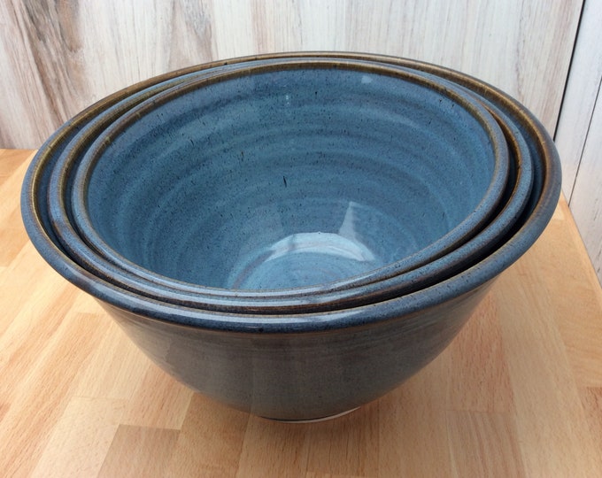 3-piece Nesting Bowl Set--Set of 3 ceramic bowls--Twilight Blue-handmade pottery mixing bowls--serving or mixing bowls-Gift Idea