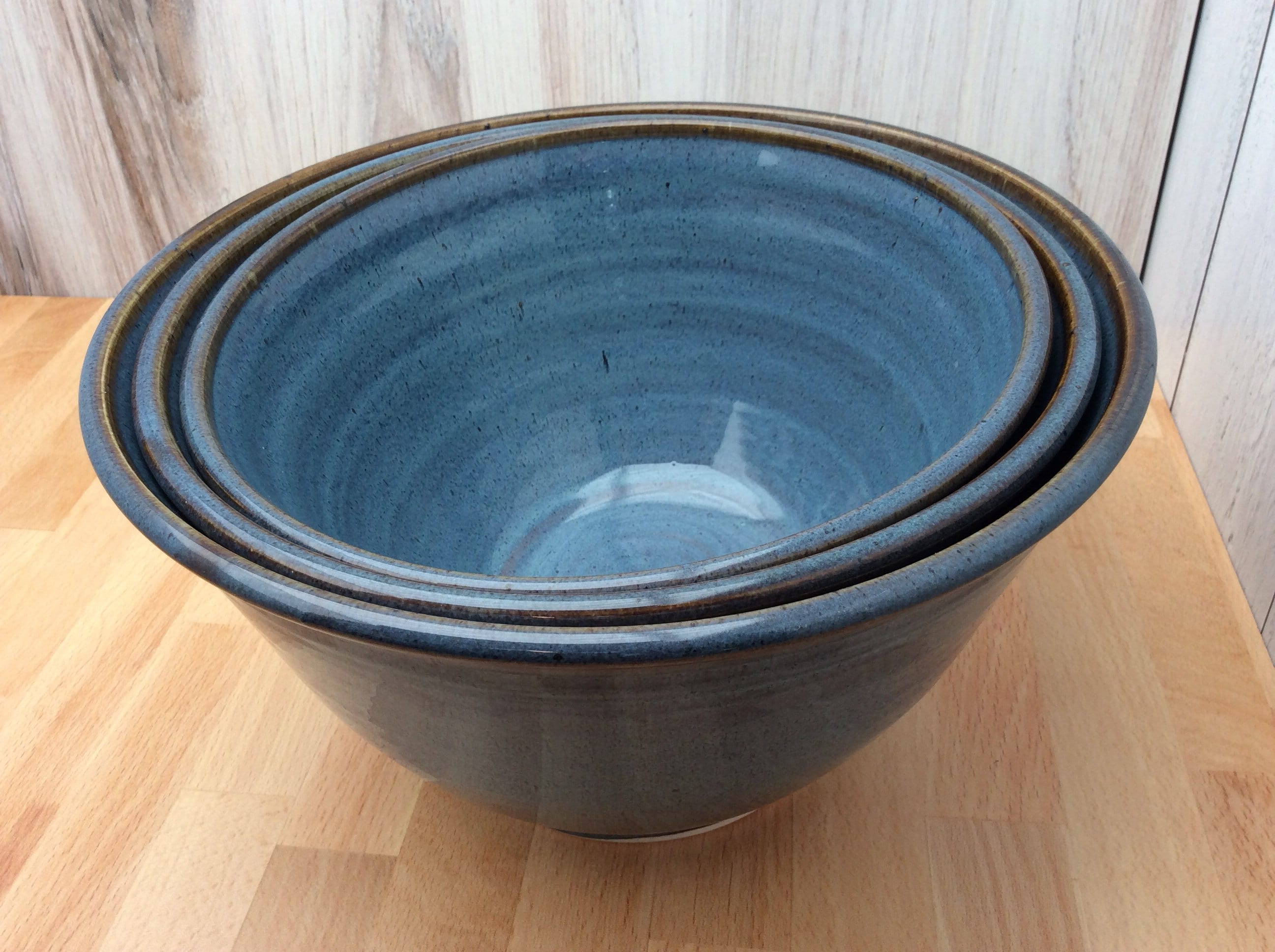 Set of Three Stoneware Pottery Serving or Mixing Bowls Made to Order 