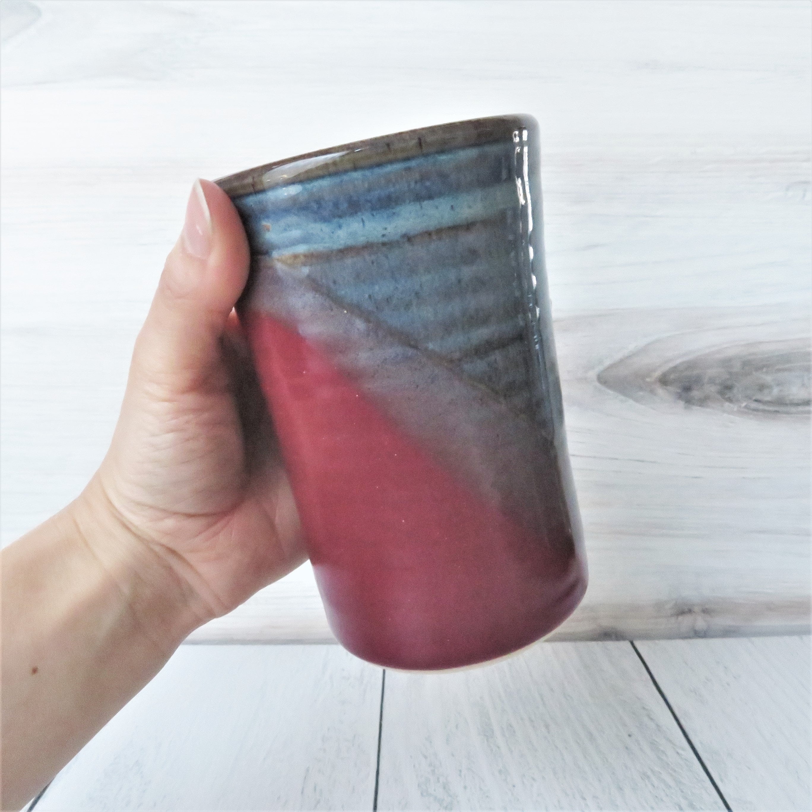 Ceramic Tumbler Cup Twilight Blue Raspberry Glaze Ceramic Tumbler