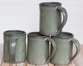 Set of 4 Ceramic Handmade Mugs -- Slate glaze hand thrown coffee tea mug - Slate  Handmade Ceramic Stoneware mugs